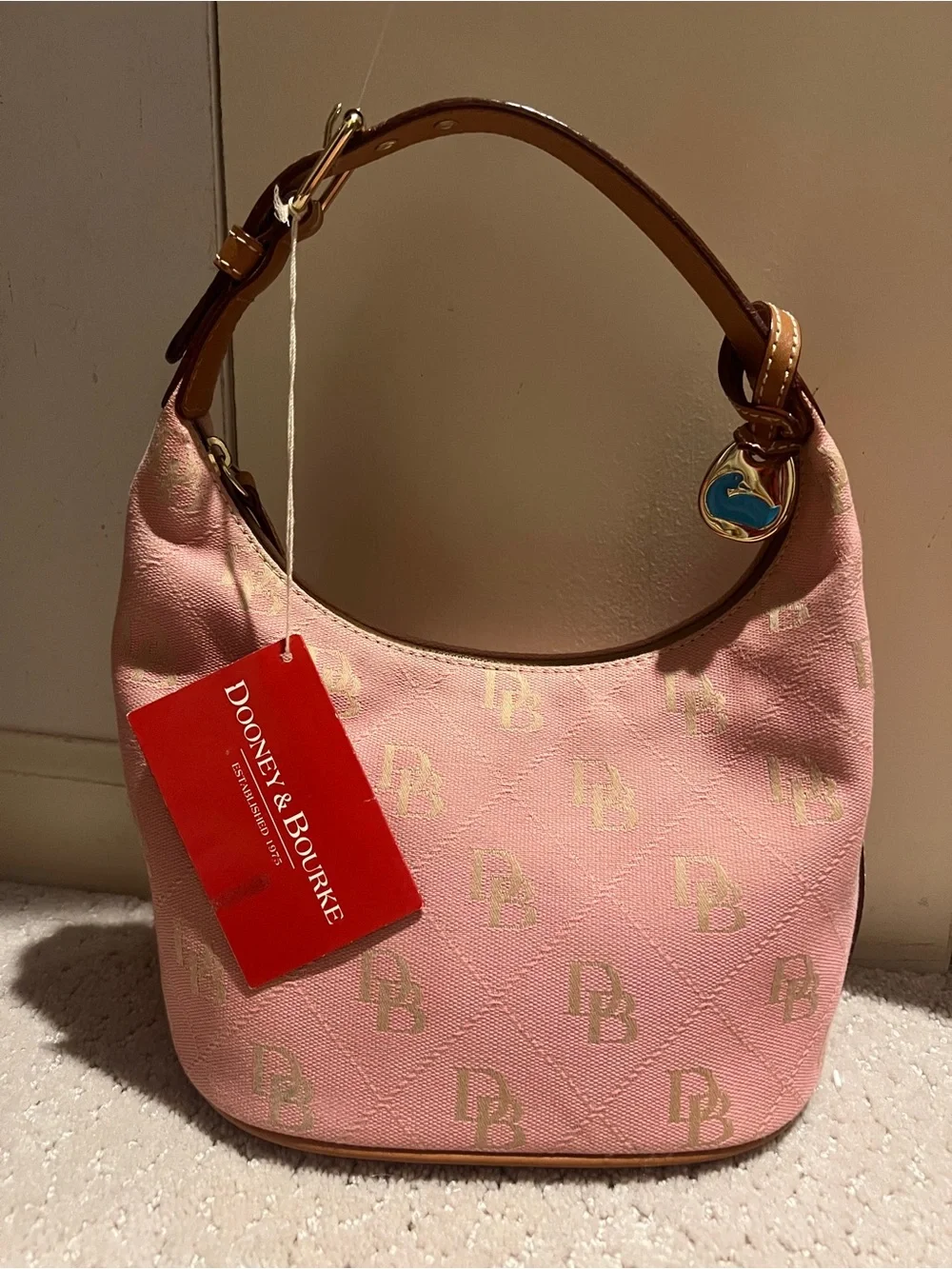 Dooney & Bourke Pink Logo Hobo with Brown Trim